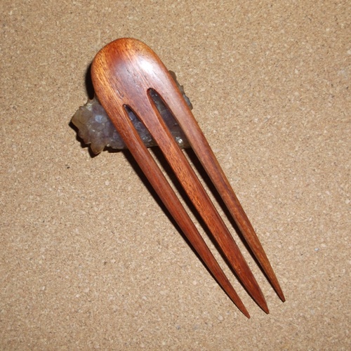 Tulipwood 3 prong hairfork sold in Long Haired Jewels in the UK